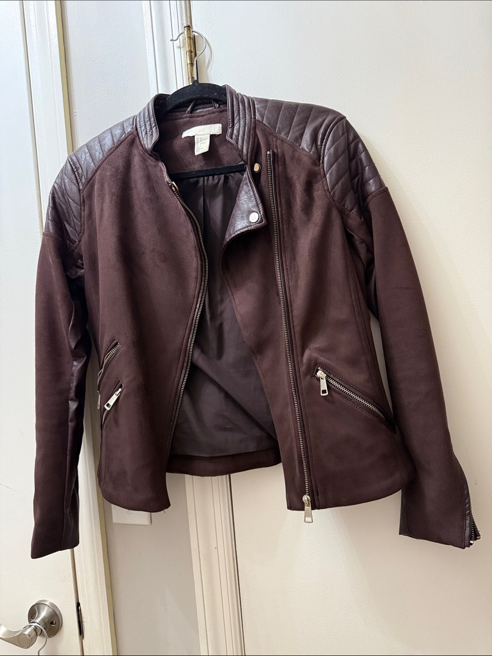 H&M Quilted Shoulder Faux Leather Moto Jacket - Deep Wine